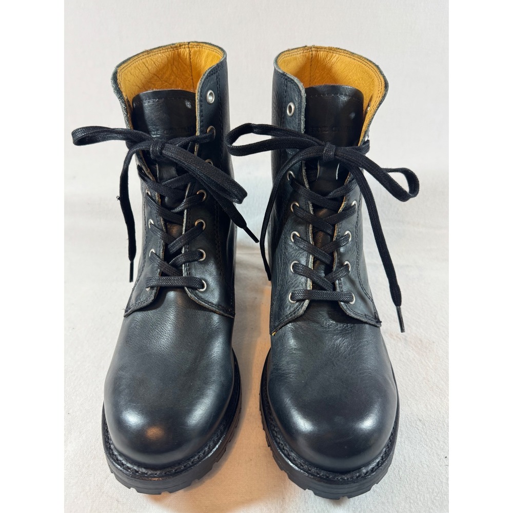 Frye Sabrina 6G Black Leather Lace Up Combat Boots Vibram Sole Block Heel - Picture 2 of 11